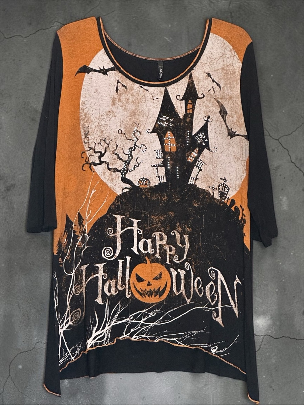 Edista Women's HALLOWEEN Haunted House Bling Top Tunic Shirt 1X